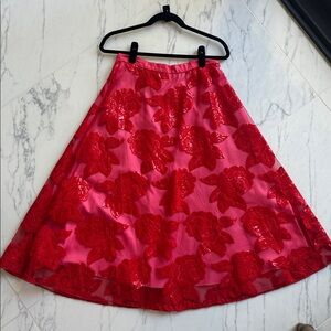 EVA FRANCO Elegant Red Floral Lace Skirt SZ 10
